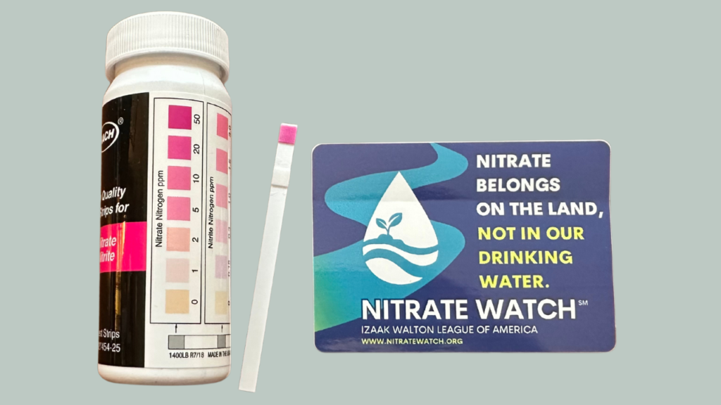 Nitrate Watch bottle, test strip, and Izaak Walton League card