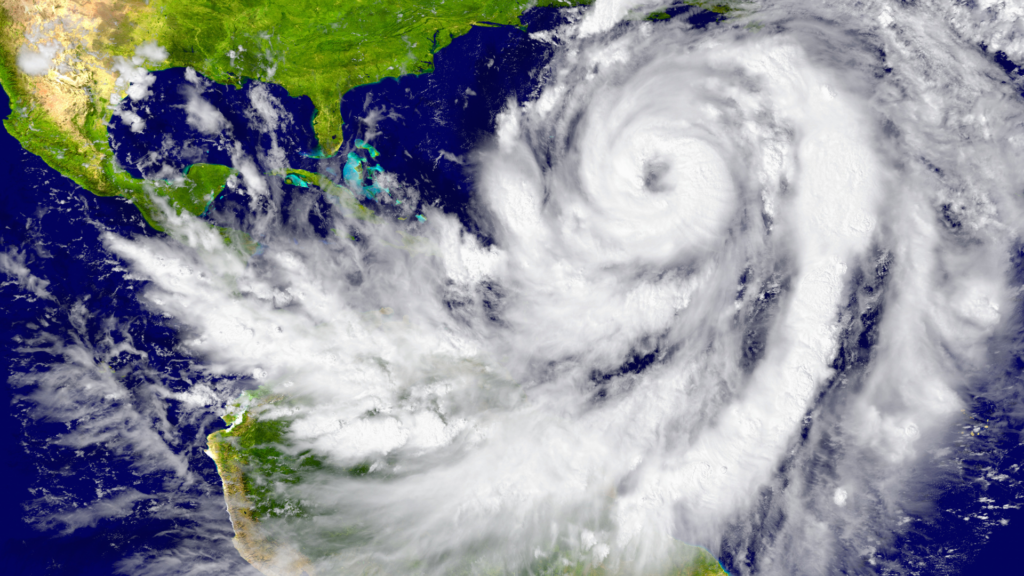 A hurricane as viewed from the sky.